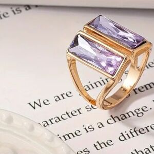 18k Gold Plated dual lavender gemstone ring New. Fast Ship. Great Deal